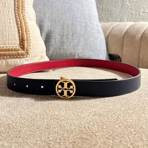 Tory Burch Reversible Belt - Dark Navy and Red